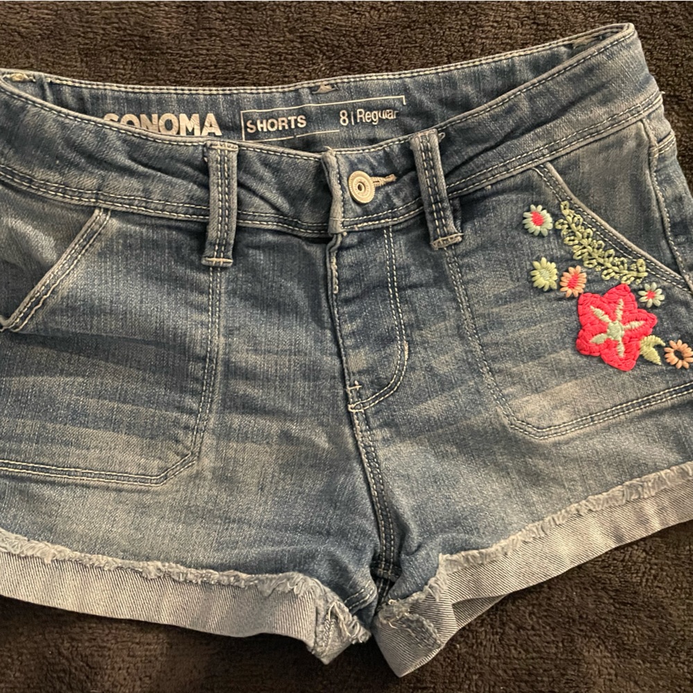 Girls Denim Shorts with Flower Design